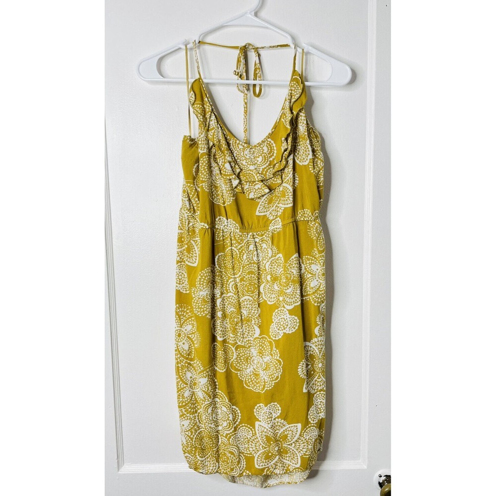 Elle Womens XL Halter Sun Dress Light Green Floral Tie Back Ruffle